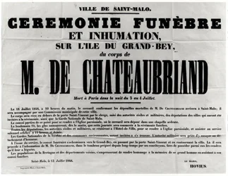 Poster voor de begrafenis van François René de Chateaubriand (1768-1848) in St. Malo, 18 juli 1848